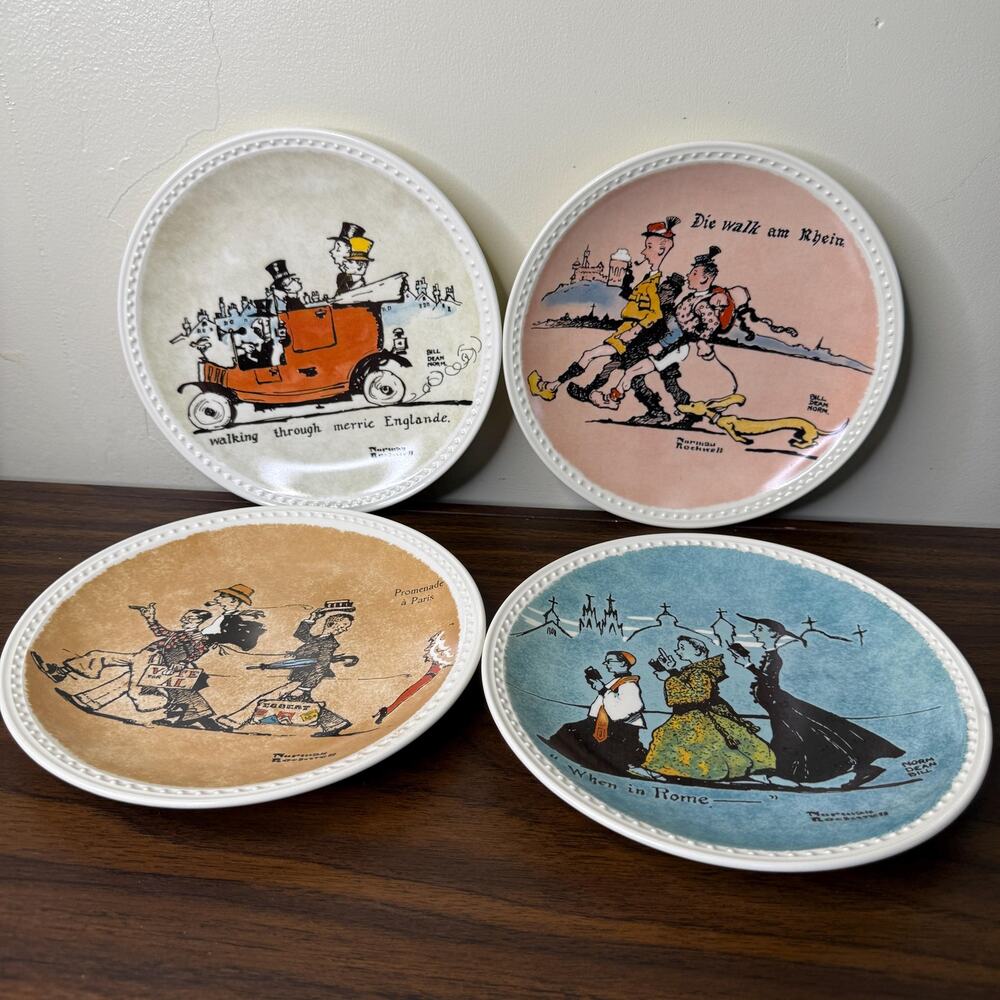 Vintage Norman Rockwell European Tour Collector Plates Wall Decor